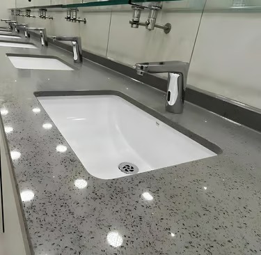 Quartz vanity worktops by RH Stone Surfaces, installed for trade projects in the North East