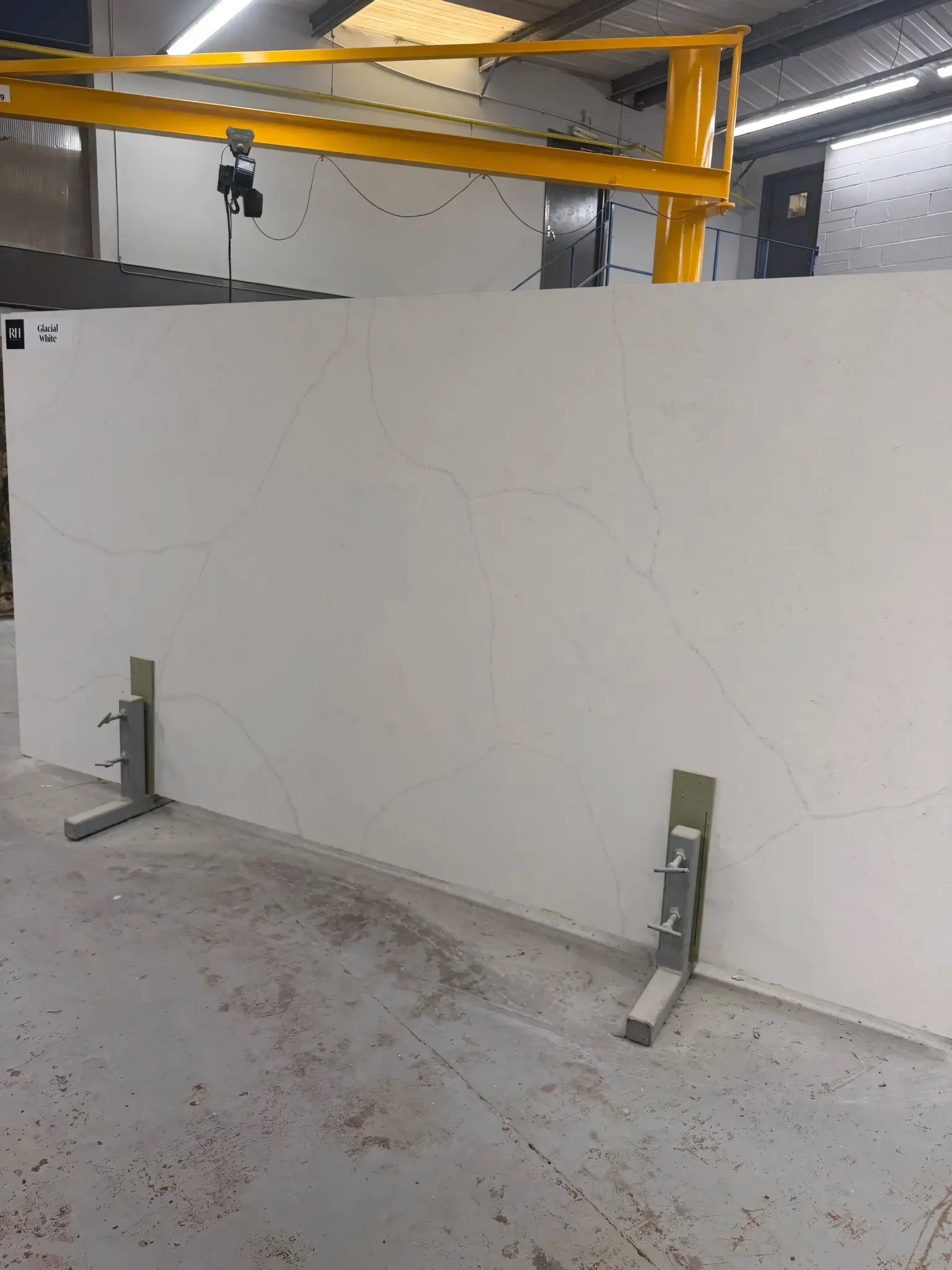 Glacial White quartz slab with soft grey veining