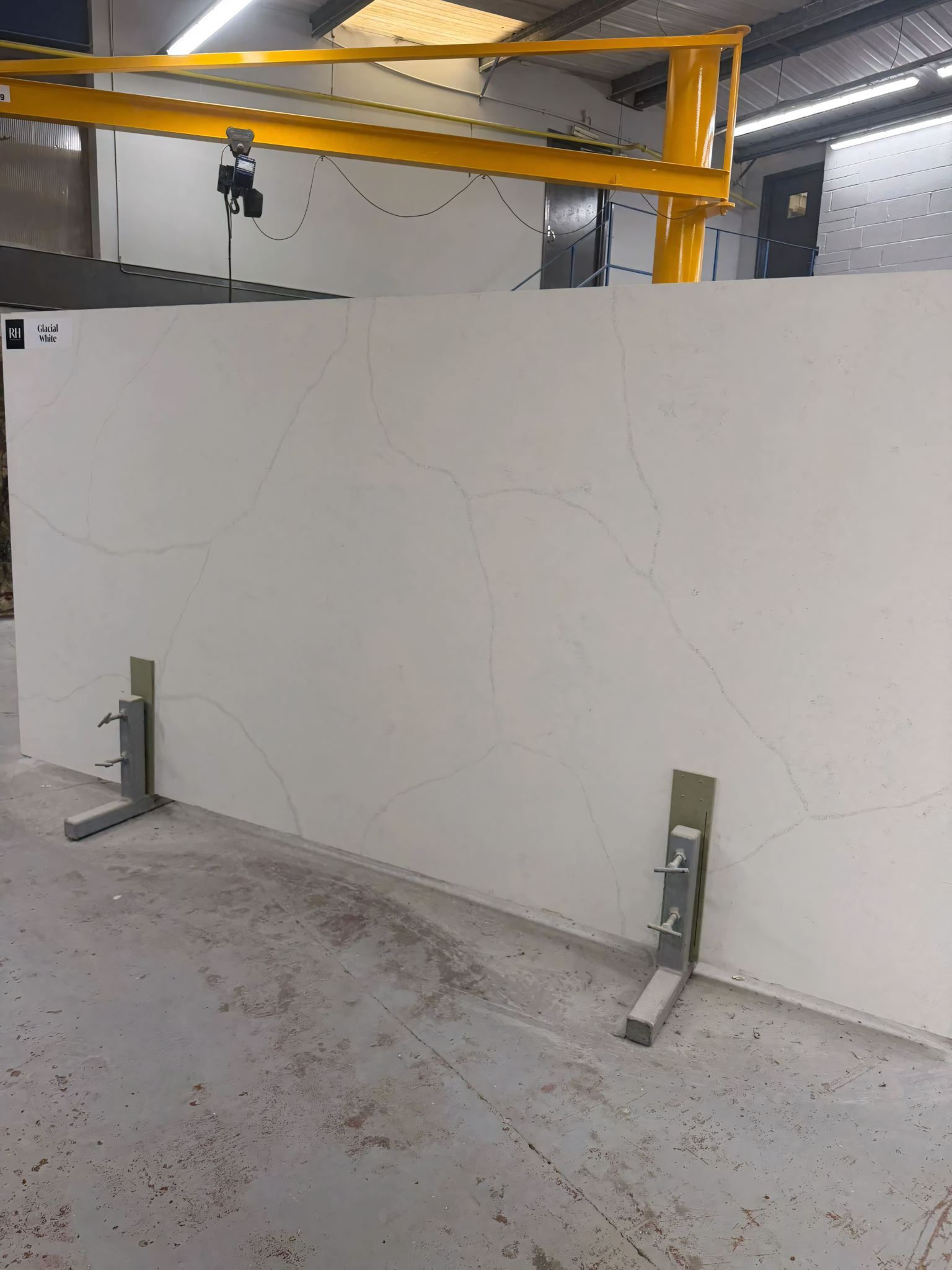 Glacial White quartz slab available for North Shields worktops from RH Stone Surfaces