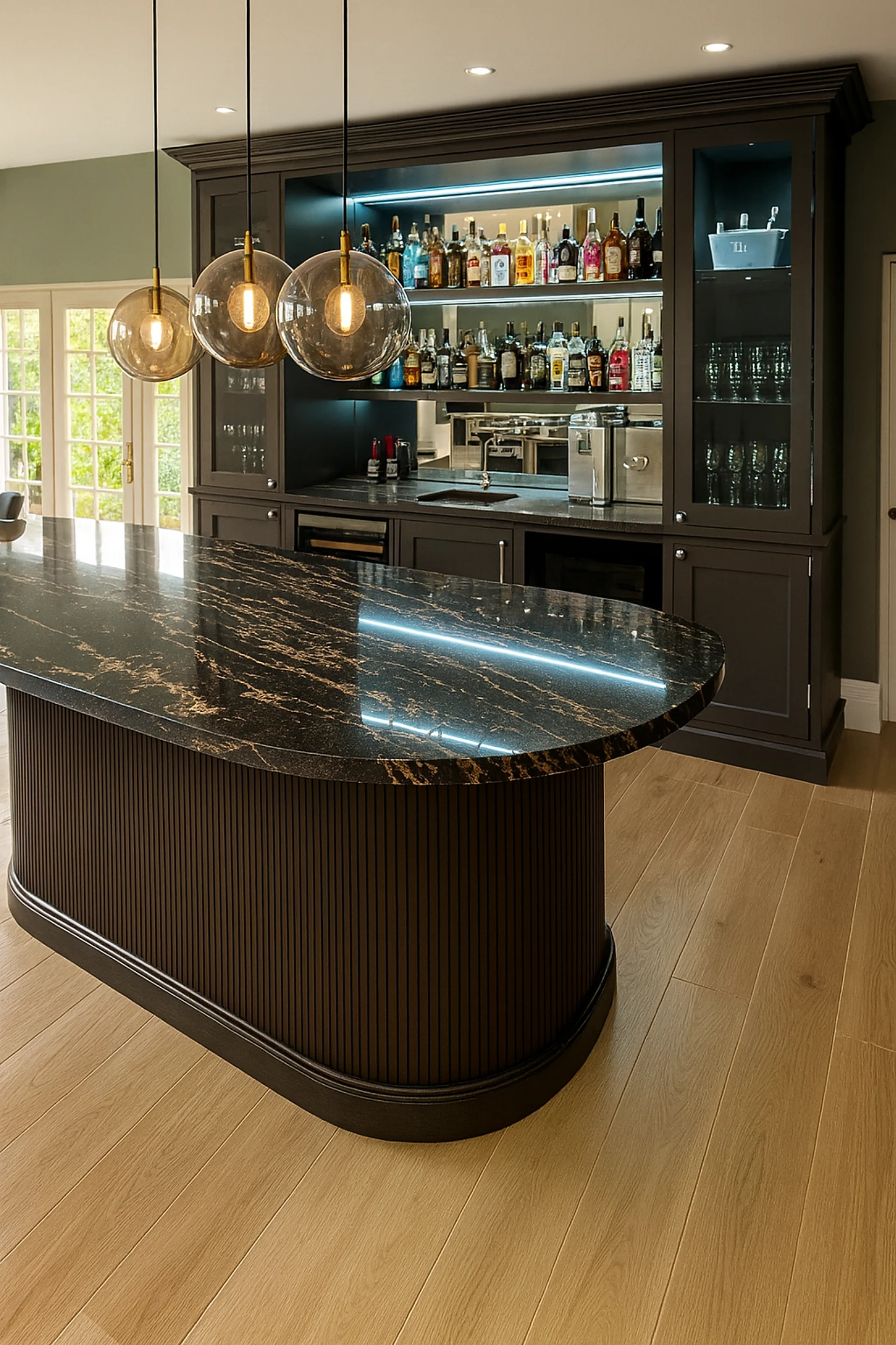 Black and gold granite bar island installed in nearby Whitley Bay