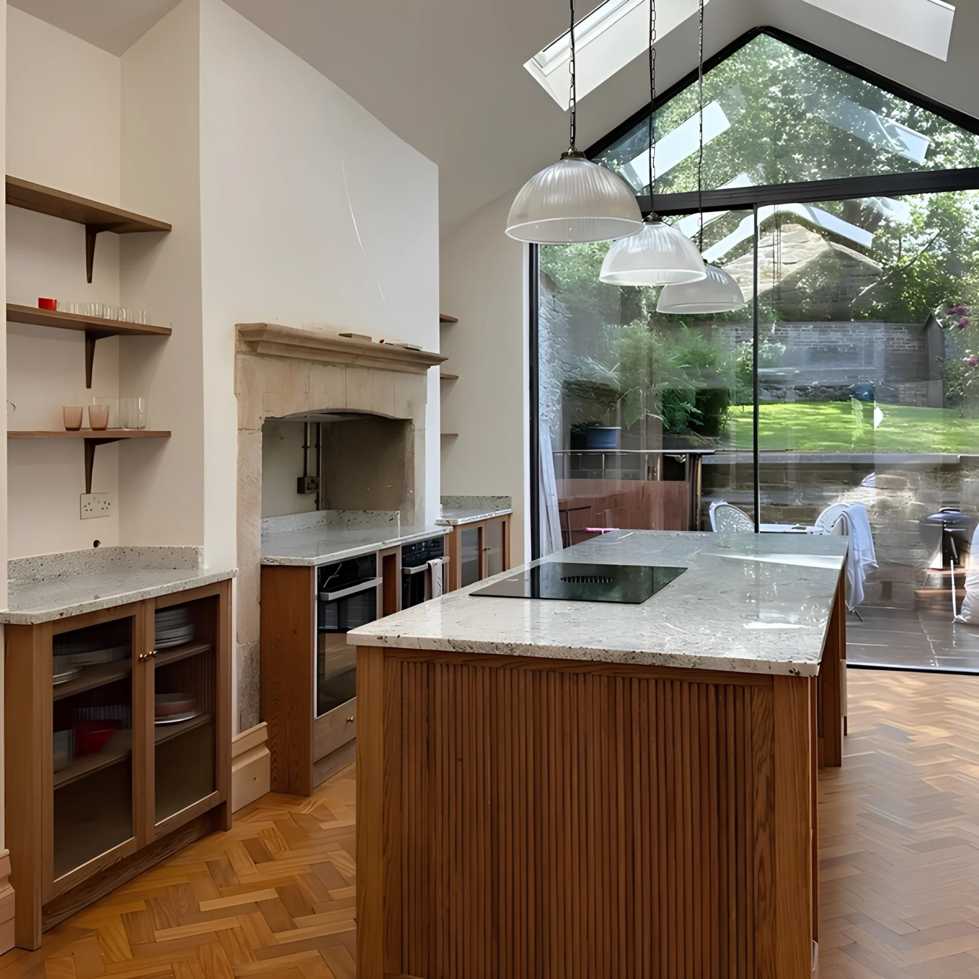 Light granite kitchen island fabricated and installed by RH Stone Surfaces